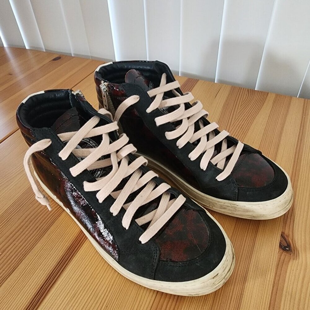 P448 Women's Skate High Top Leather Tortiseshell Sneakers - Picture 2 of 9